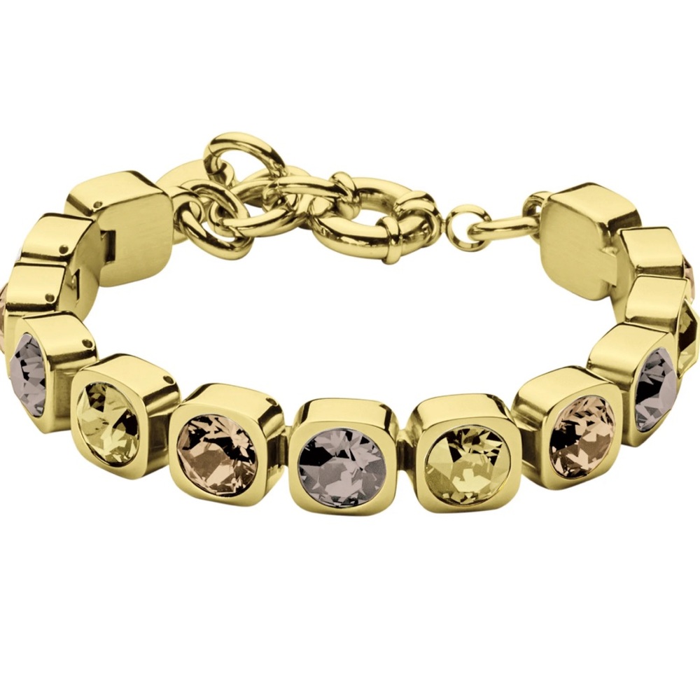 Yellow Gold Tennis Bracelet, Golden Crystal Gold Plated Chunky Yellow - Picture 3 of 10
